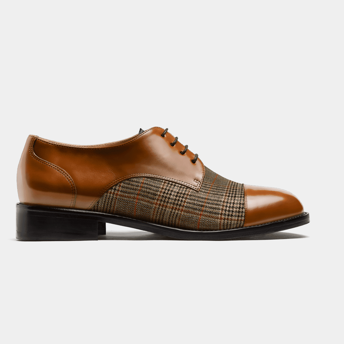 Cap toe Derby shoes - brown flora leather & tweed $198 | Sumissura