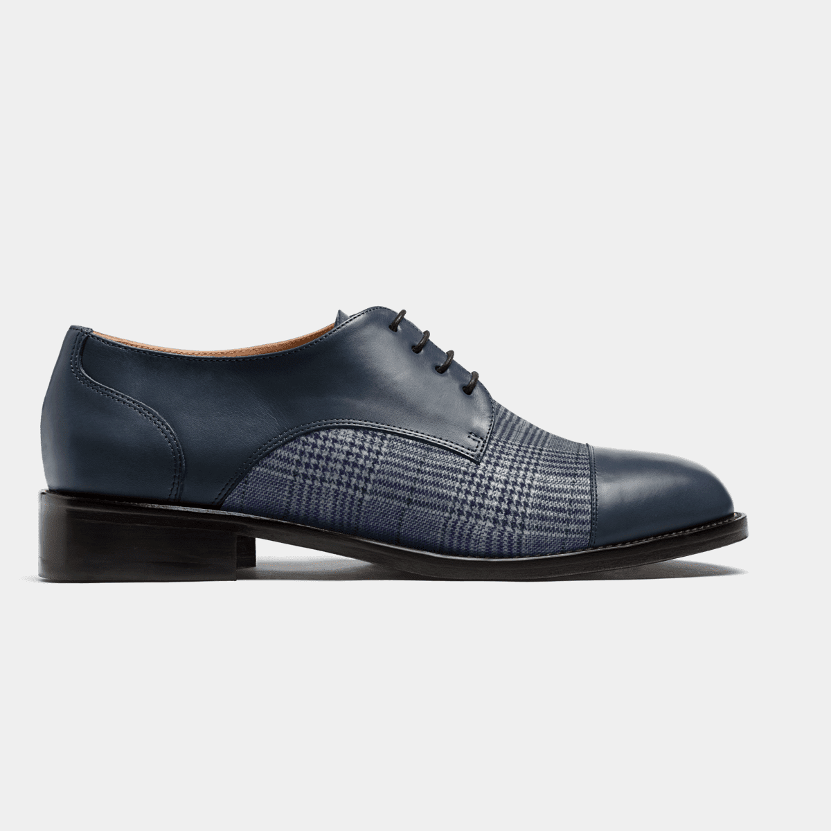 Cap toe Derby dress shoes - blue leather & tweed $217 | Sumissura