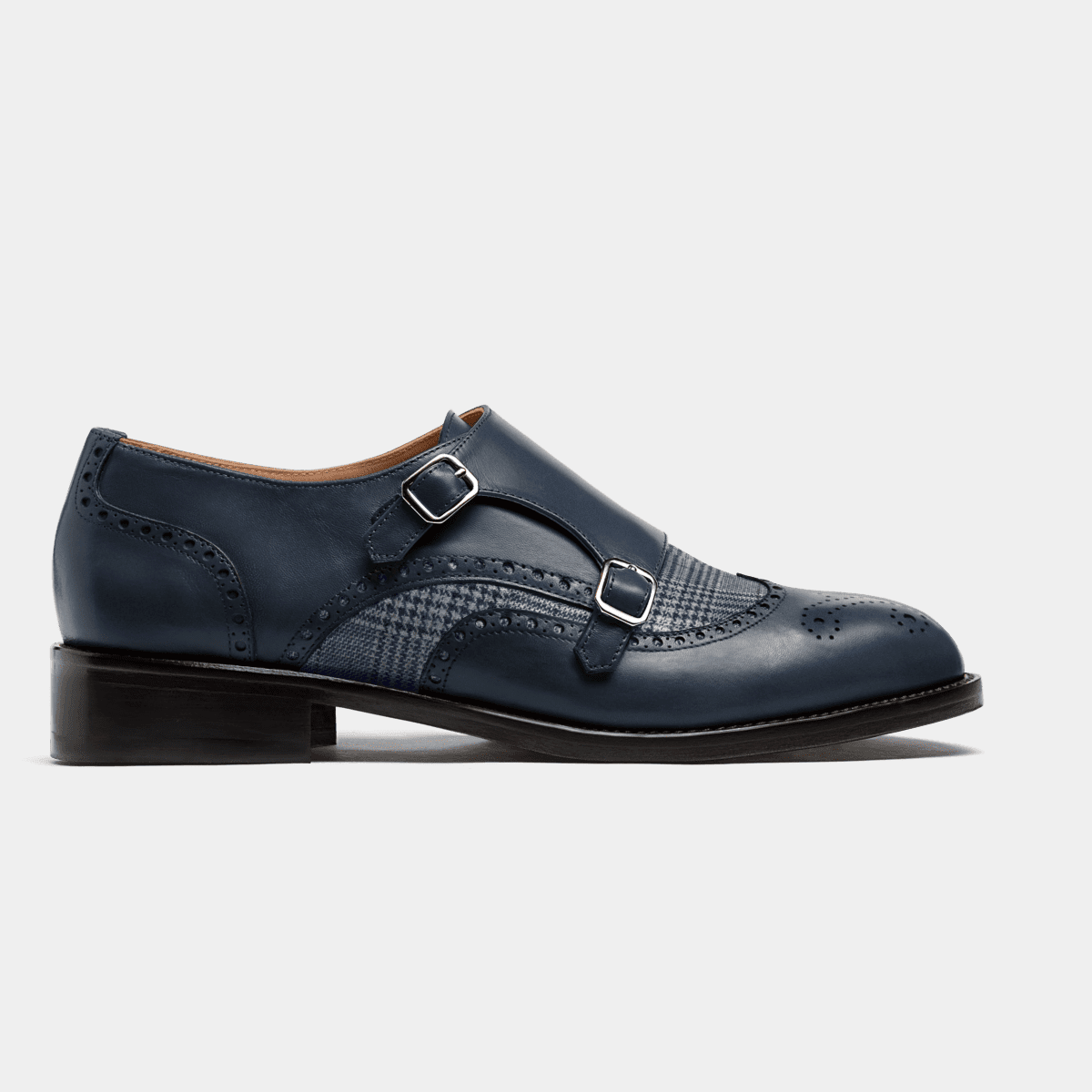 Double Monk brogues - blue leather & tweed | Sumissura