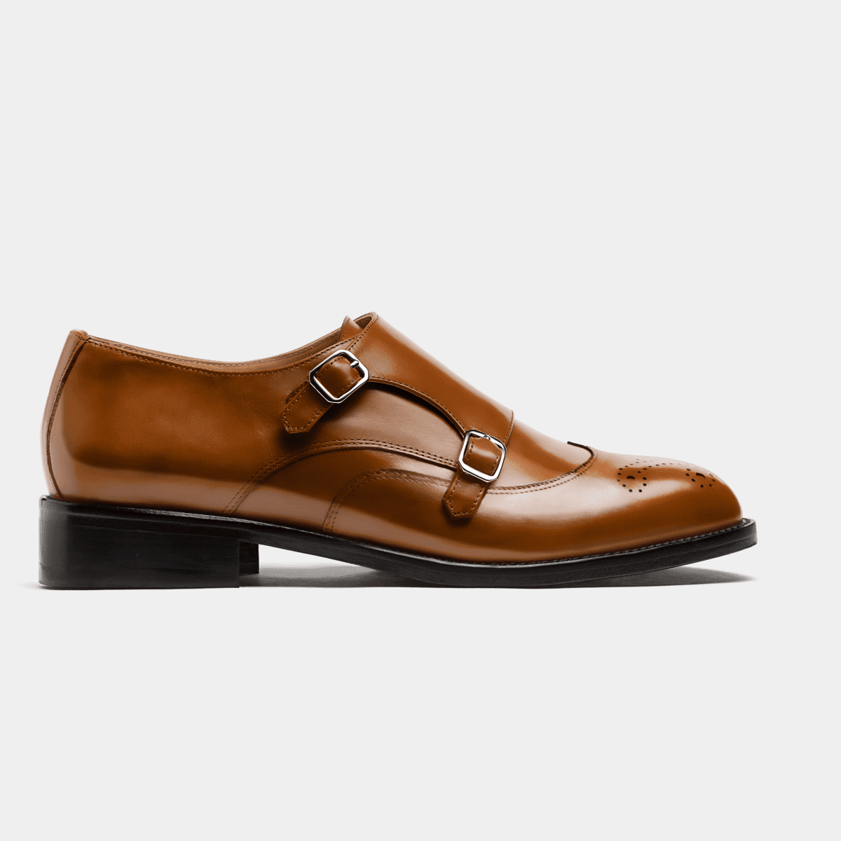 Wingtip Double monk strap shoes - brown flora leather | Sumissura
