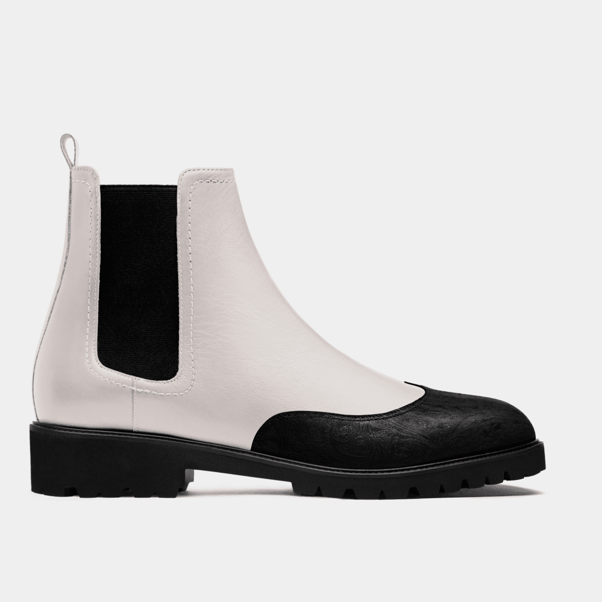 2 Tone Women'S Chelsea Boots - Black & White Velvet & Leather | Sumissura