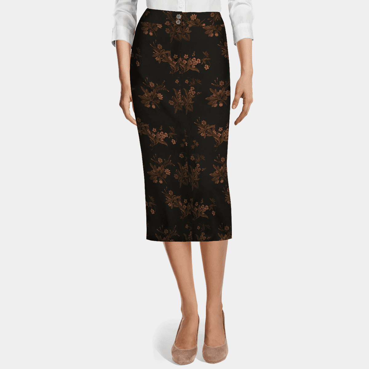 2912137 Black Floral Pencil Skirt