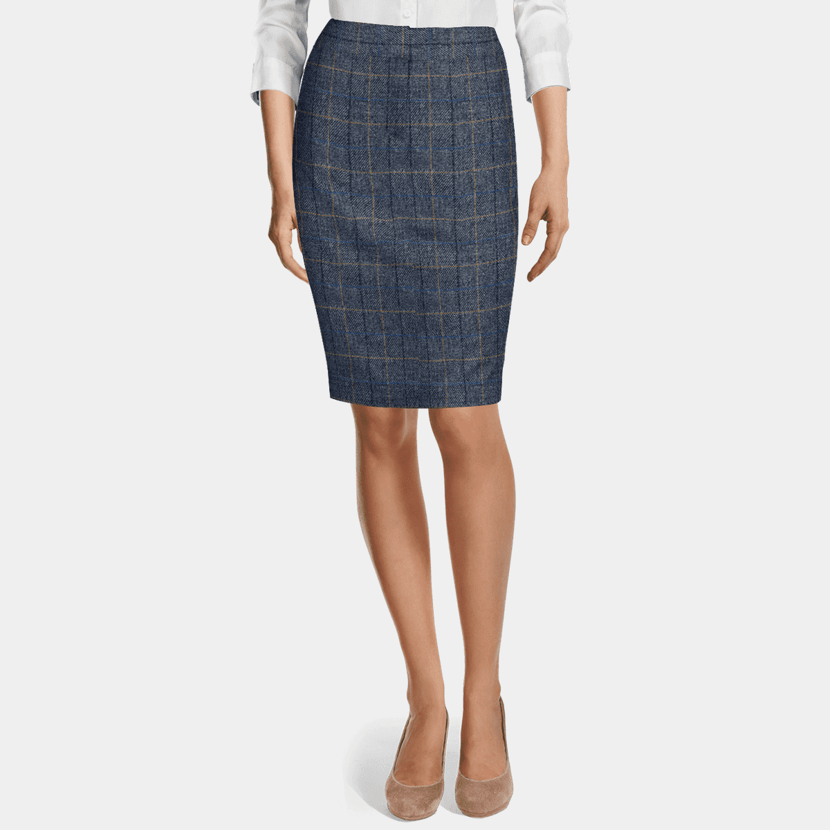 Steel Blue Plaid Tweed high waisted pencil Skirt 159 Sumissura