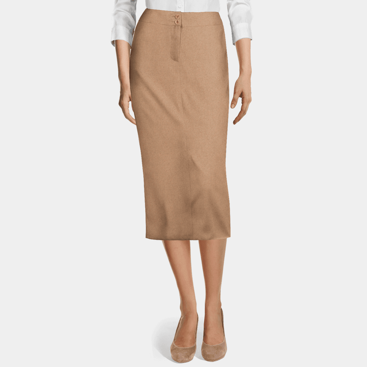 Camel wool blend high waisted midi pencil Skirt Sumissura