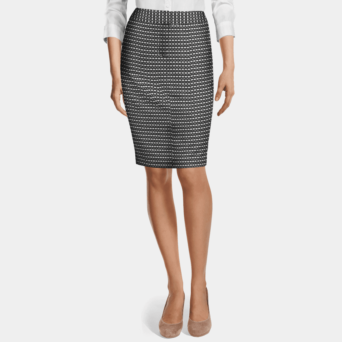 1235 Black Patterned Pencil Skirt