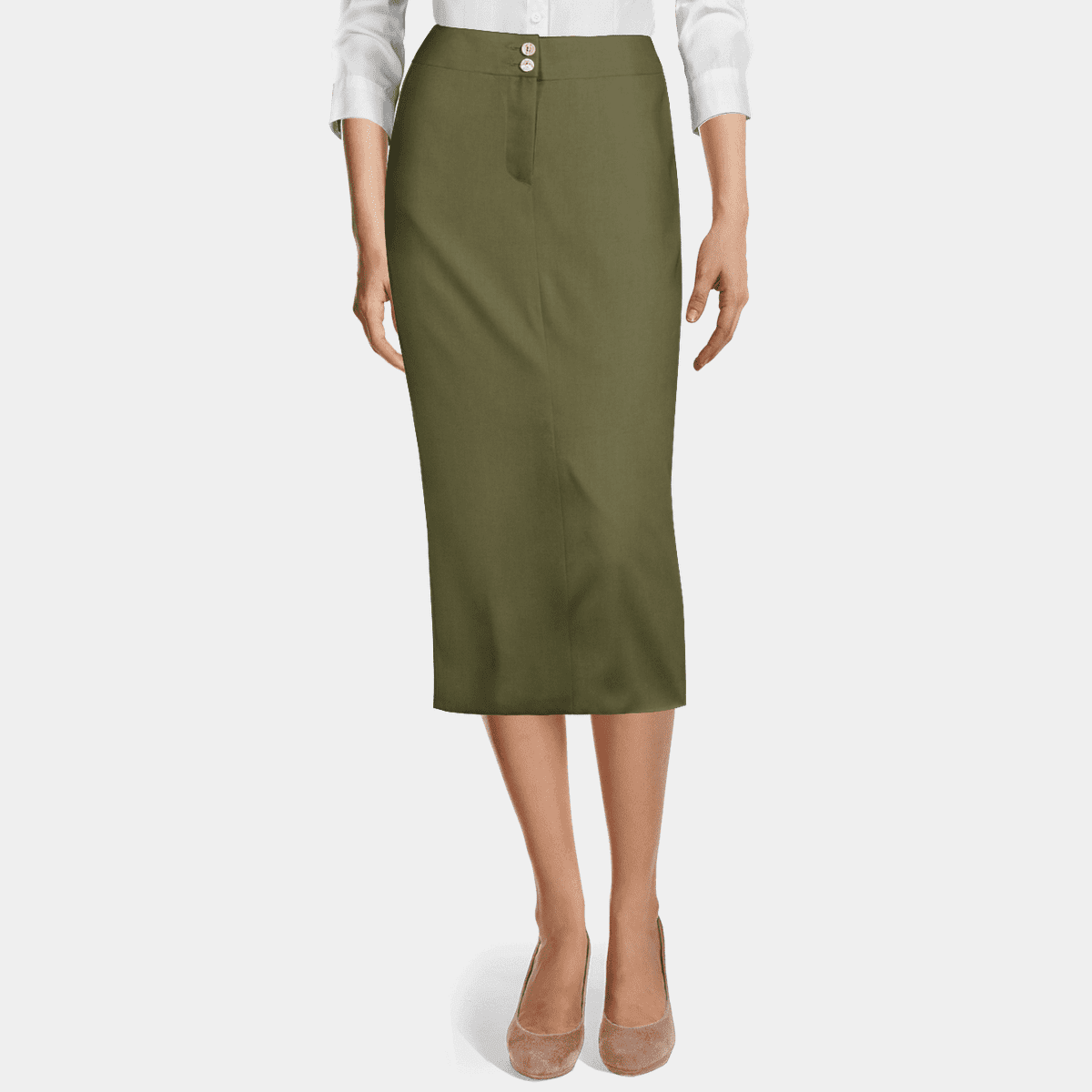 Jupe crayon longue verte unie en laine avec une taille élastiquée MANGO