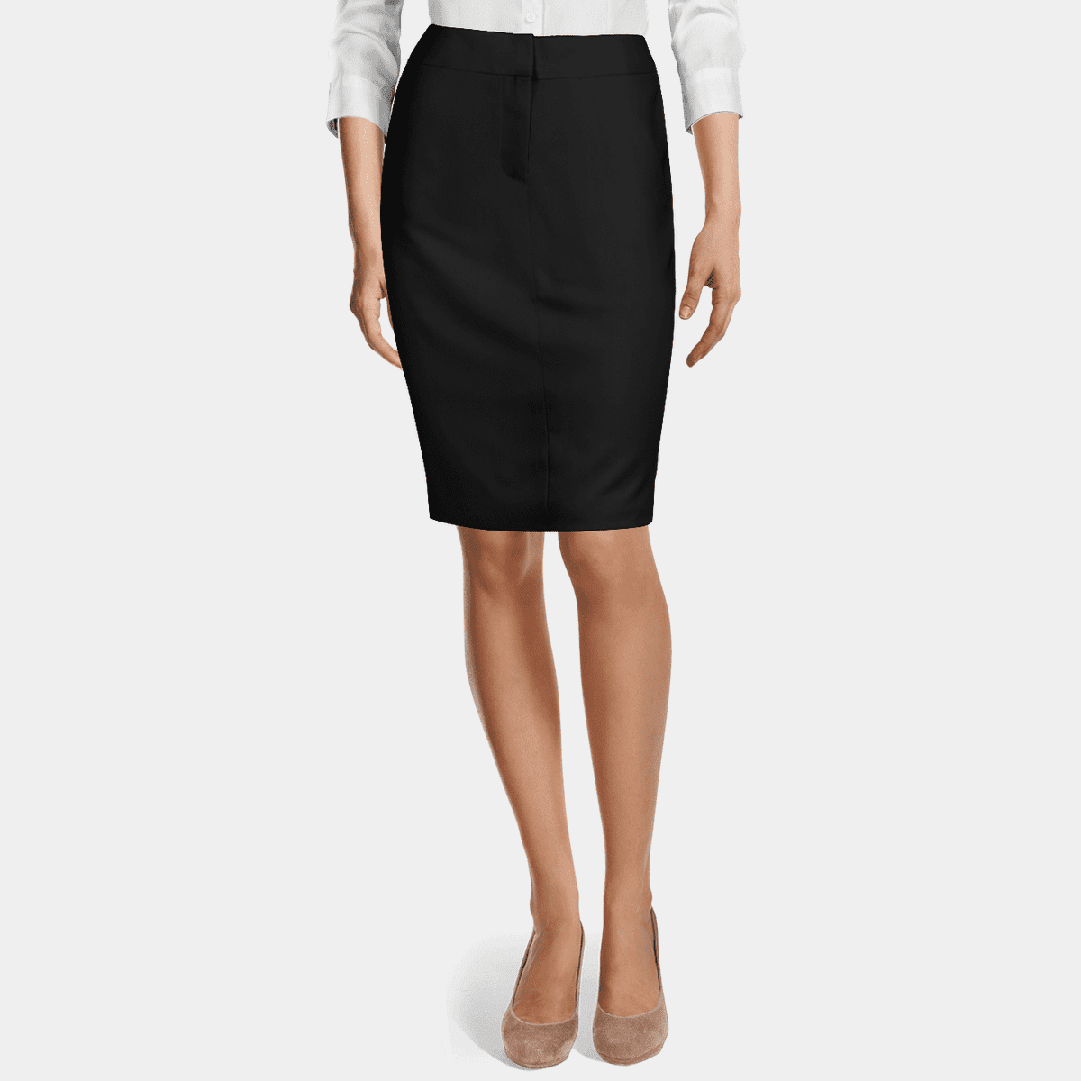 Black super 100s pure wool high waisted pencil Skirt