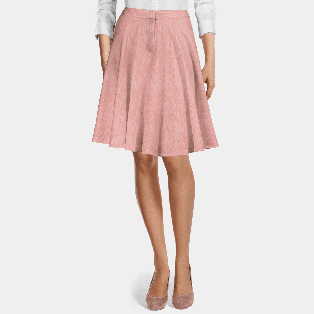 Light Pink herringbone Tweed high waisted flared Skirt Sumissura