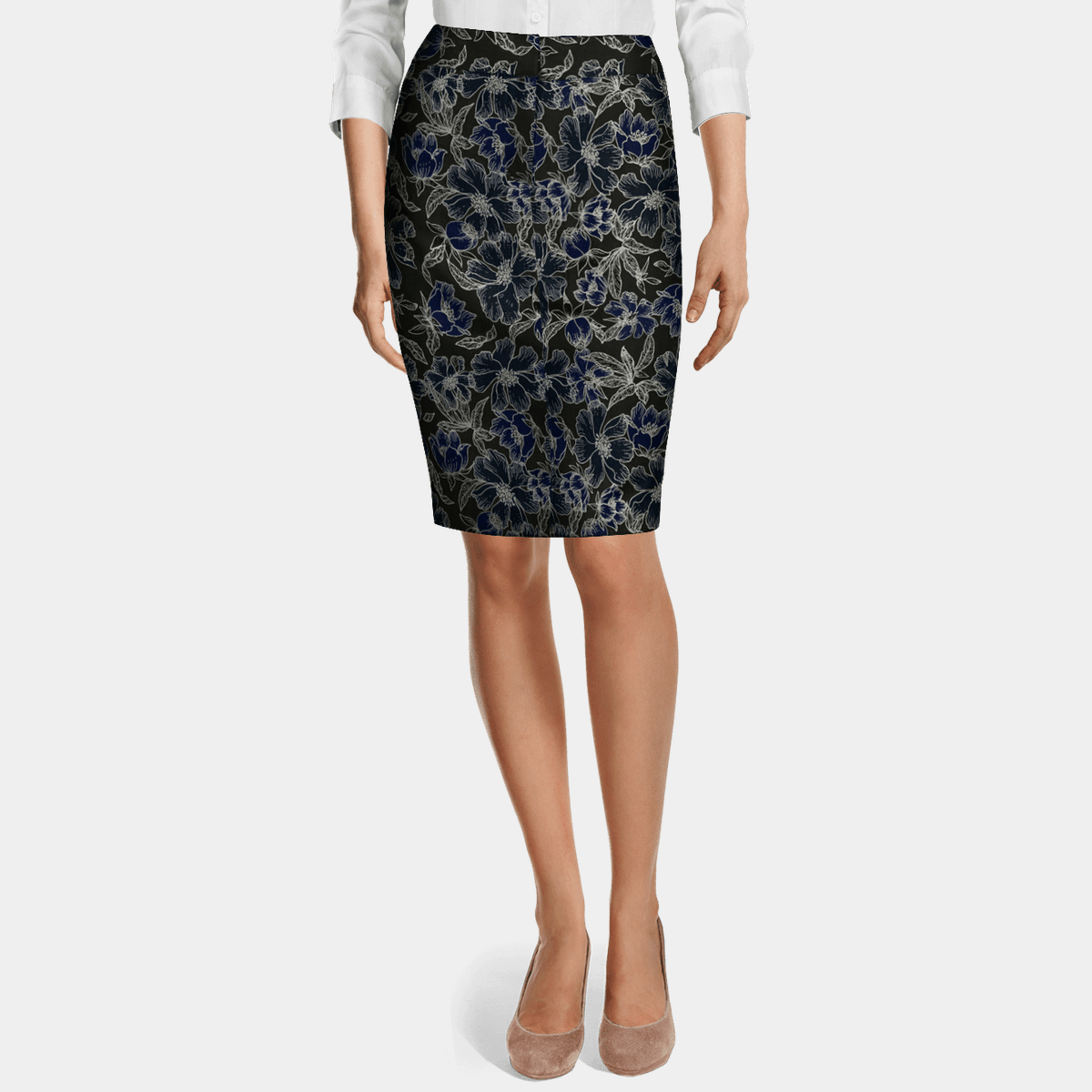 black and white floral pencil skirt