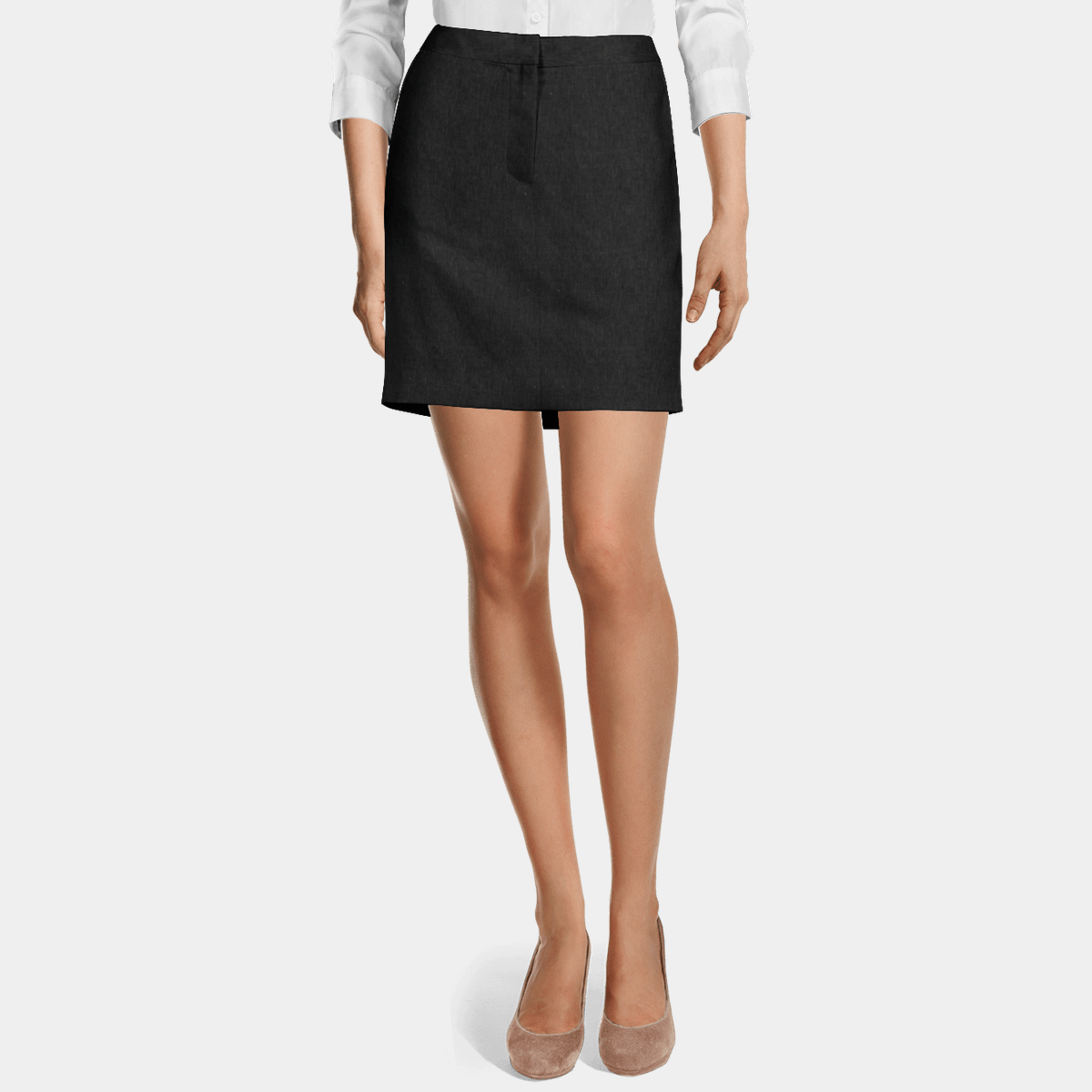 black knee length linen skirt