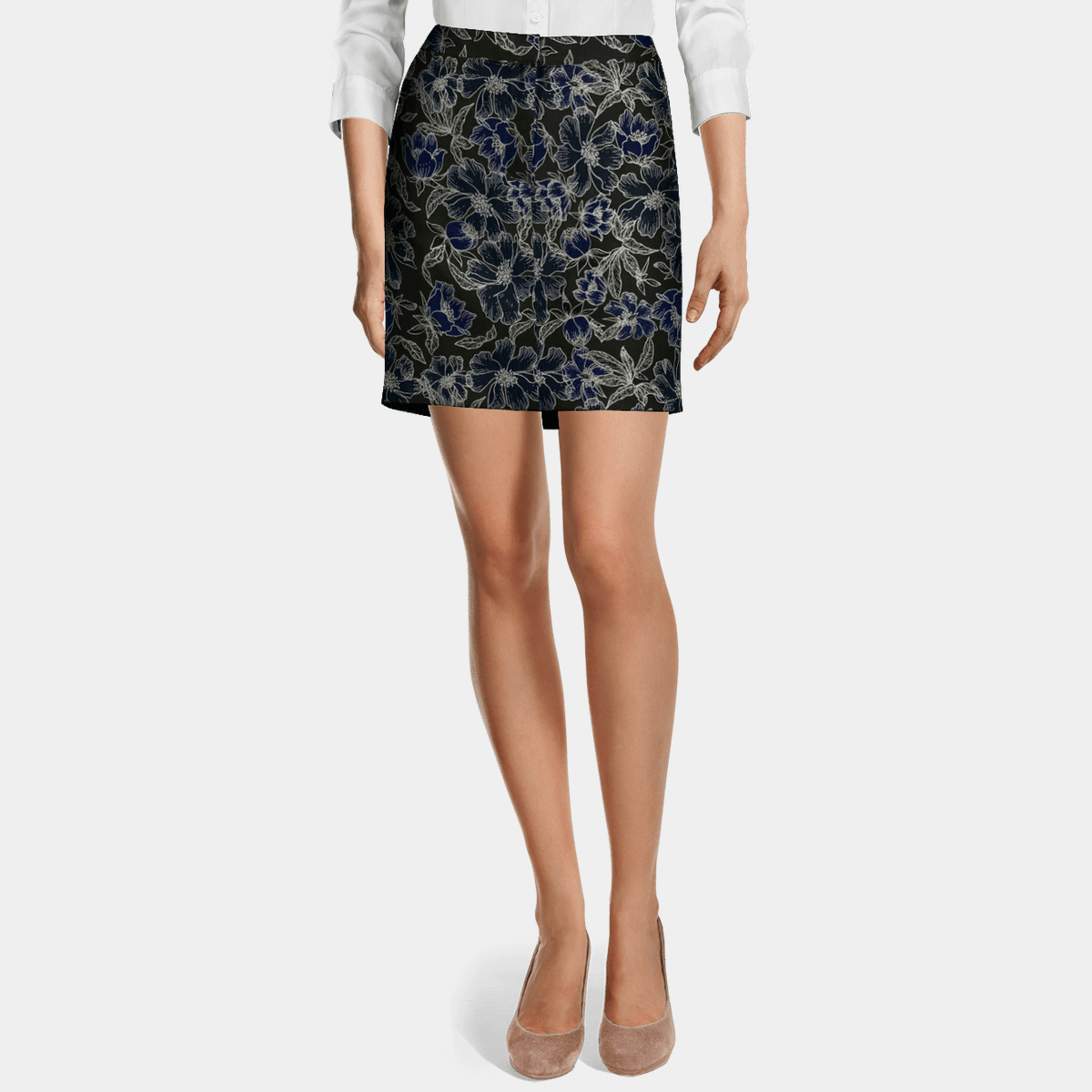 high waisted black floral pencil skirt