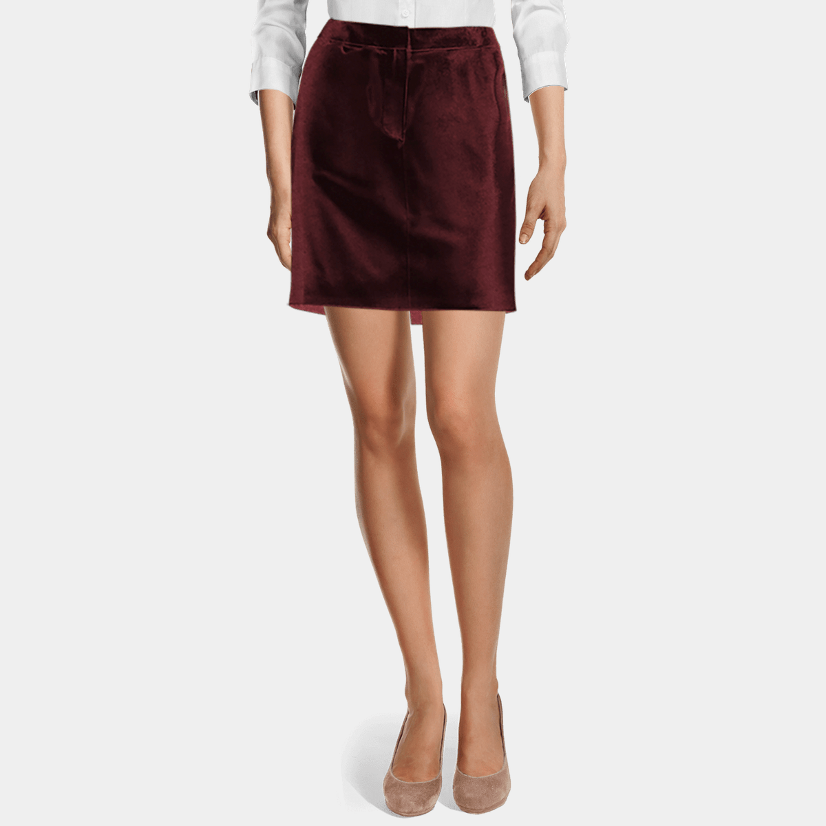 burgundy velvet pencil skirt