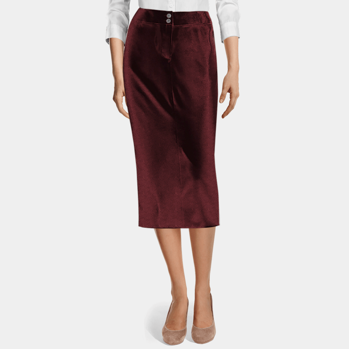 burgundy velvet pencil skirt