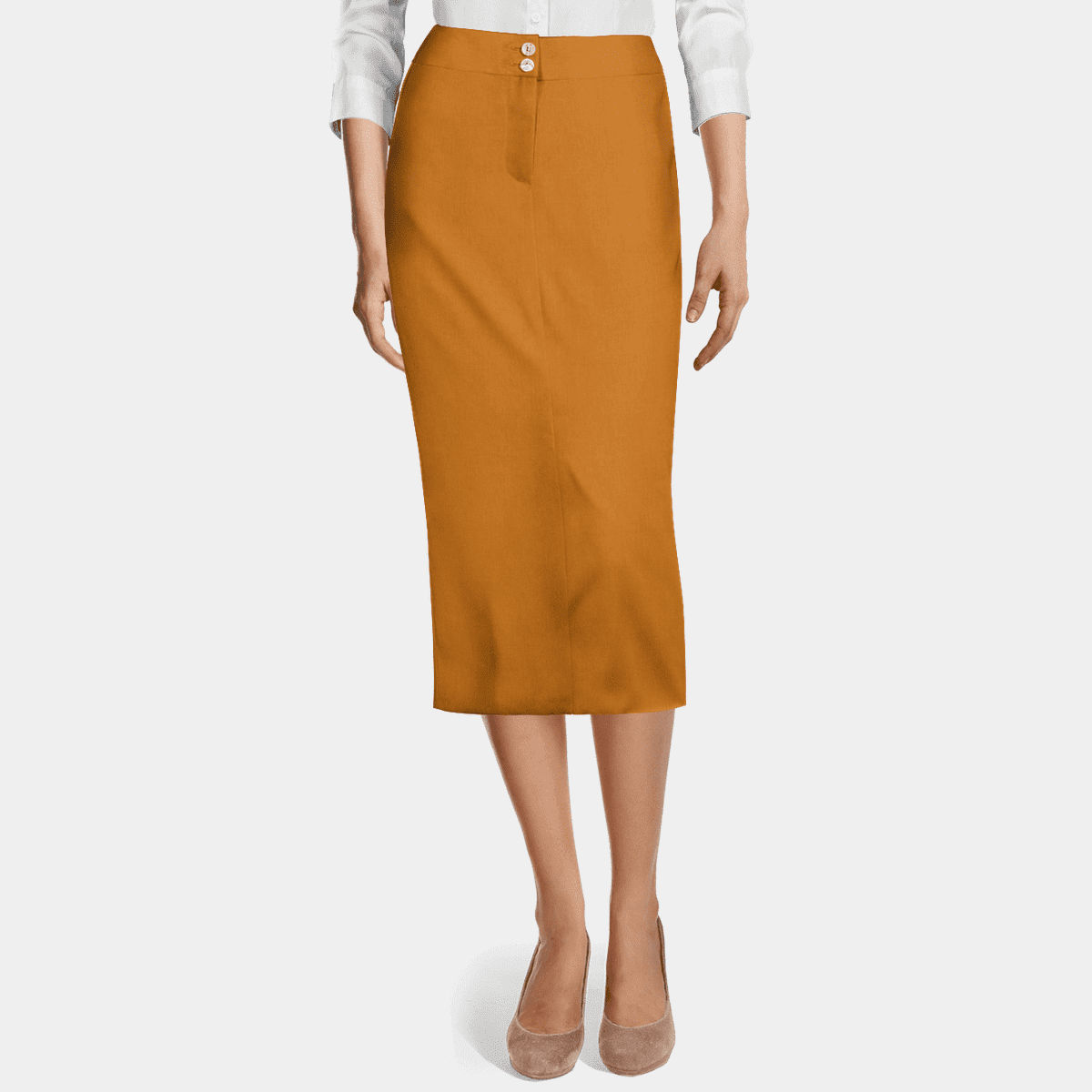 Gold Linen High Waisted Midi Pencil Skirt Sumissura