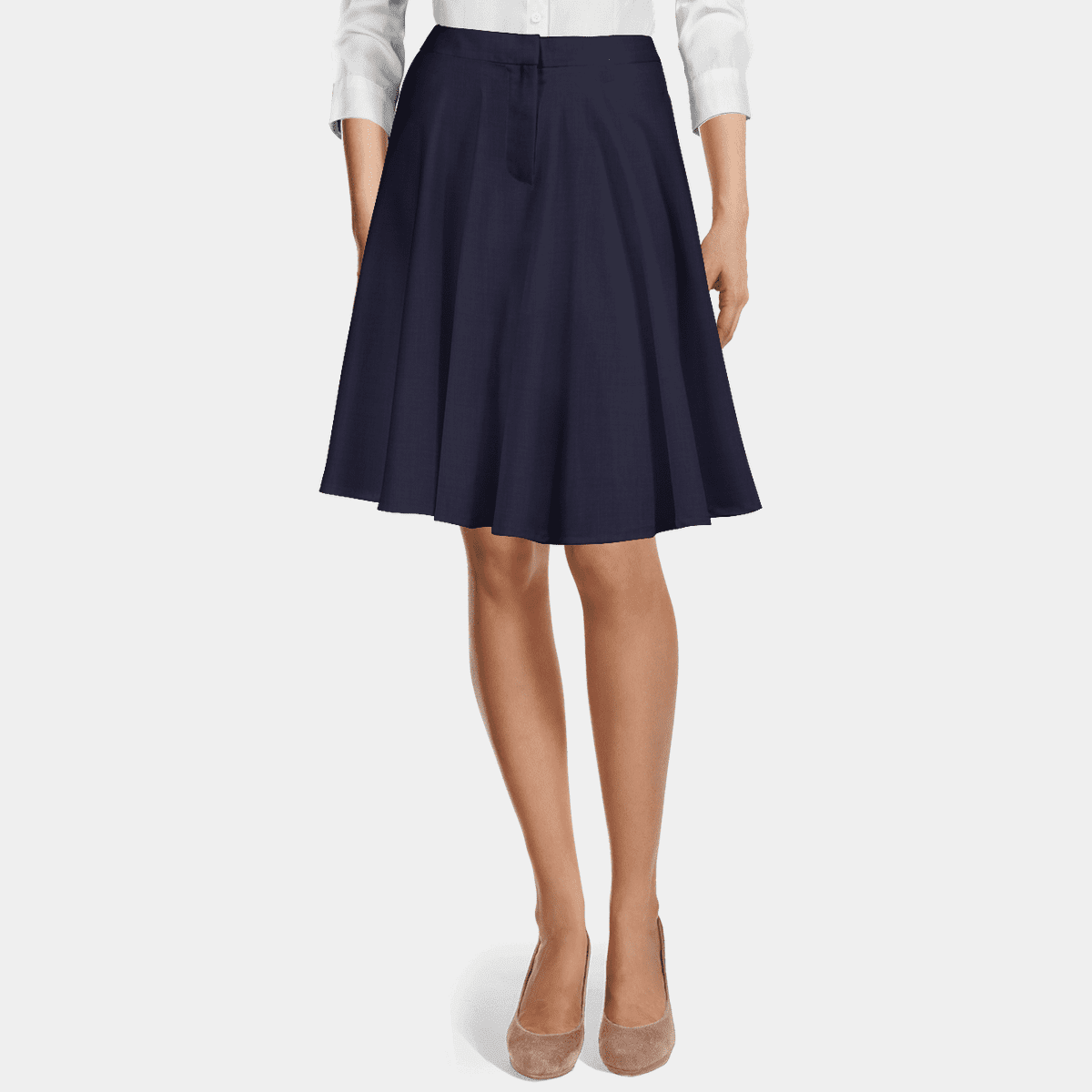 Navy blue super 120s pure wool high waisted flared Skirt