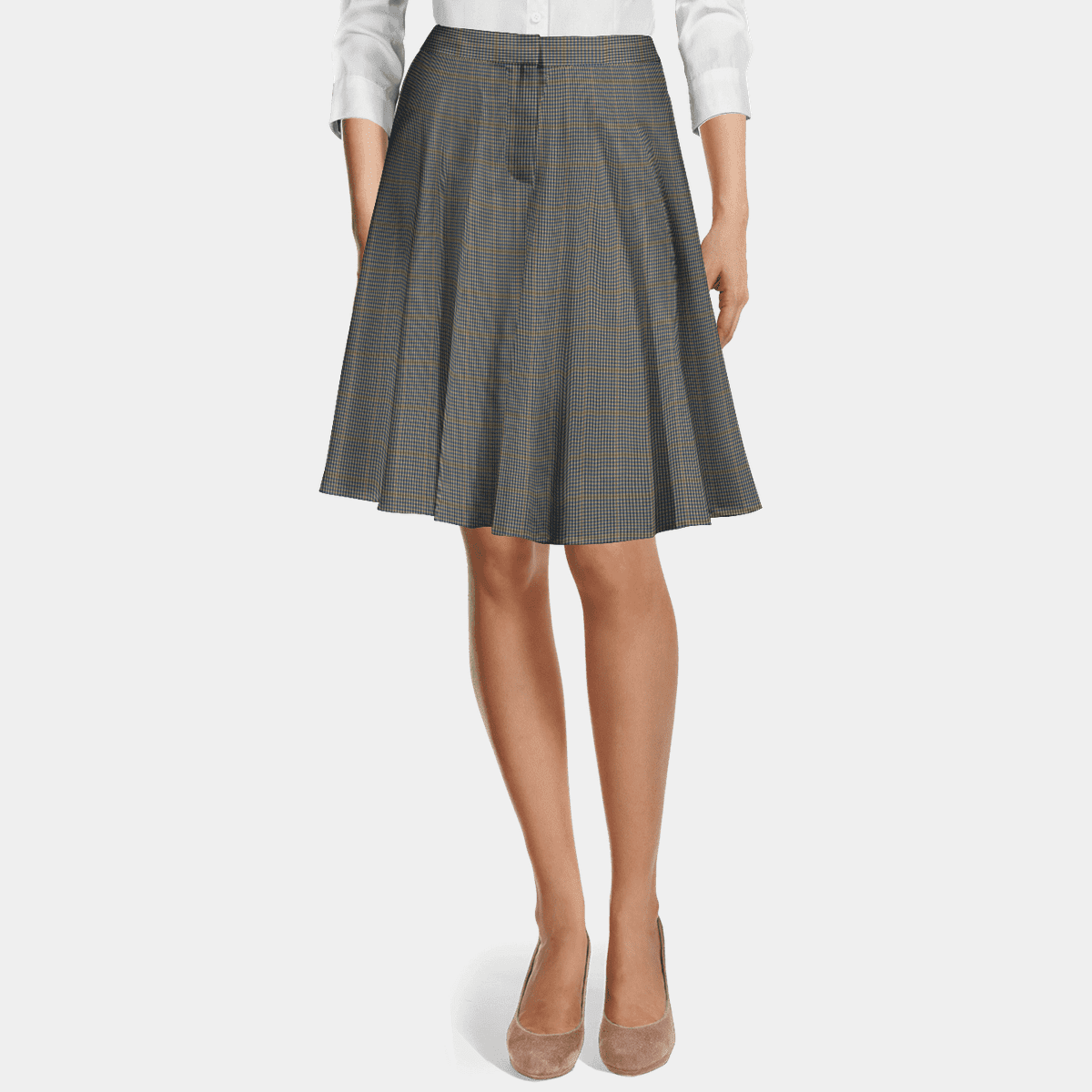 Premium Grey Plaid wool high waisted flared Skirt | Sumissura