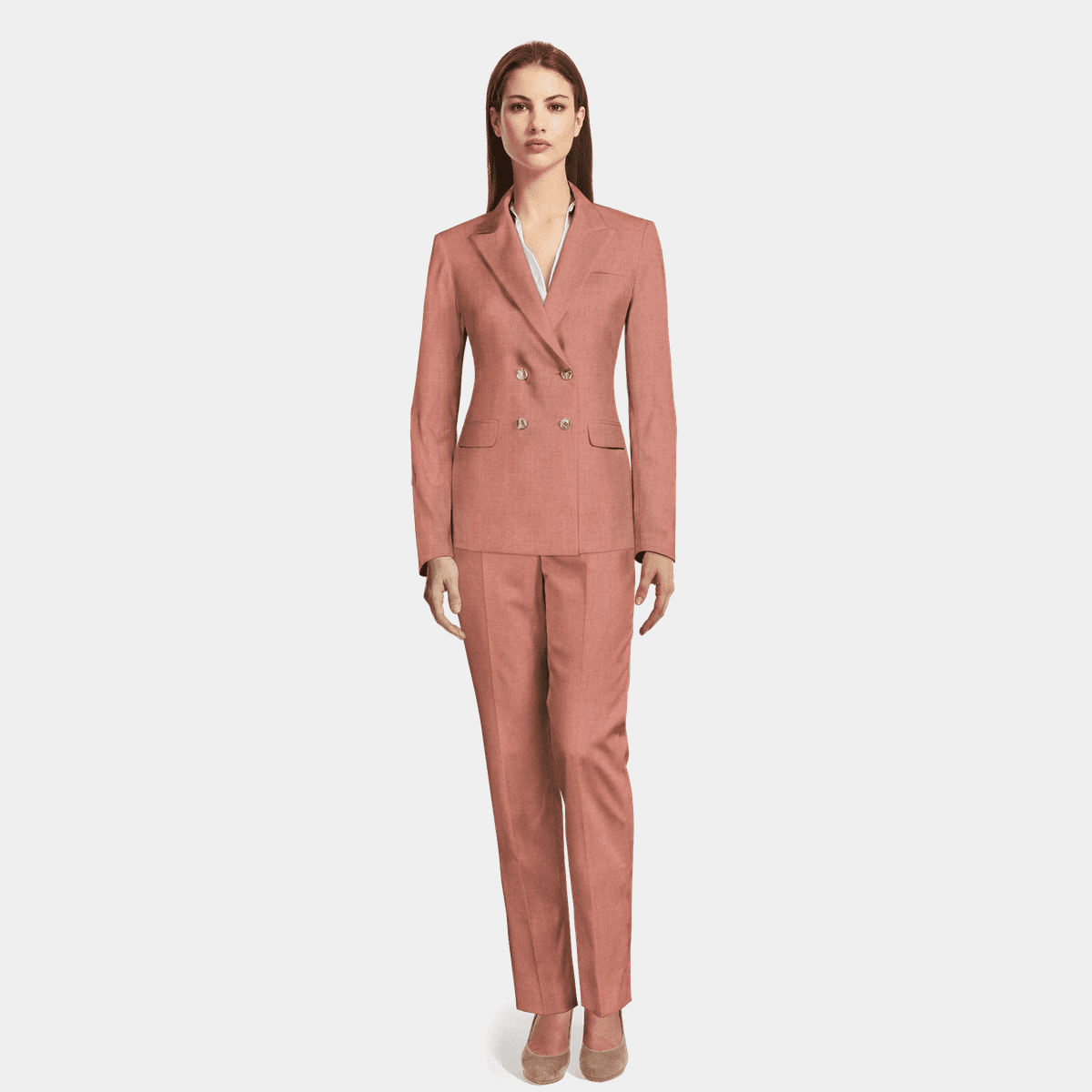 Light Pink herringbone Tweed Wide Leg Pant Suit