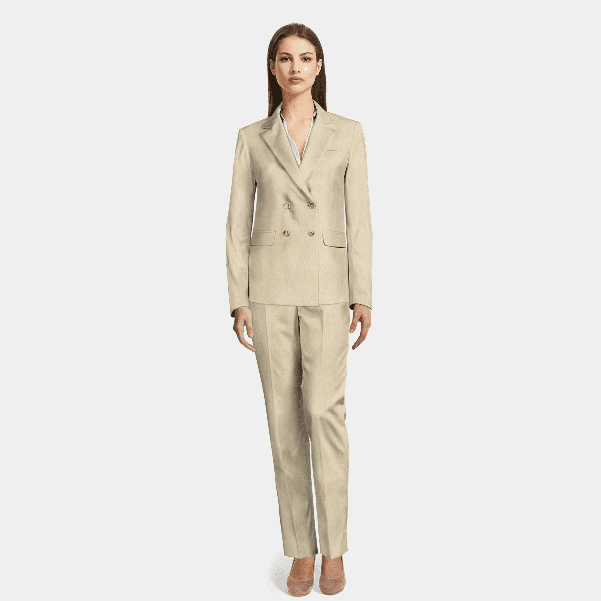 Beige double breasted linen Pant Suit - relaxed fit