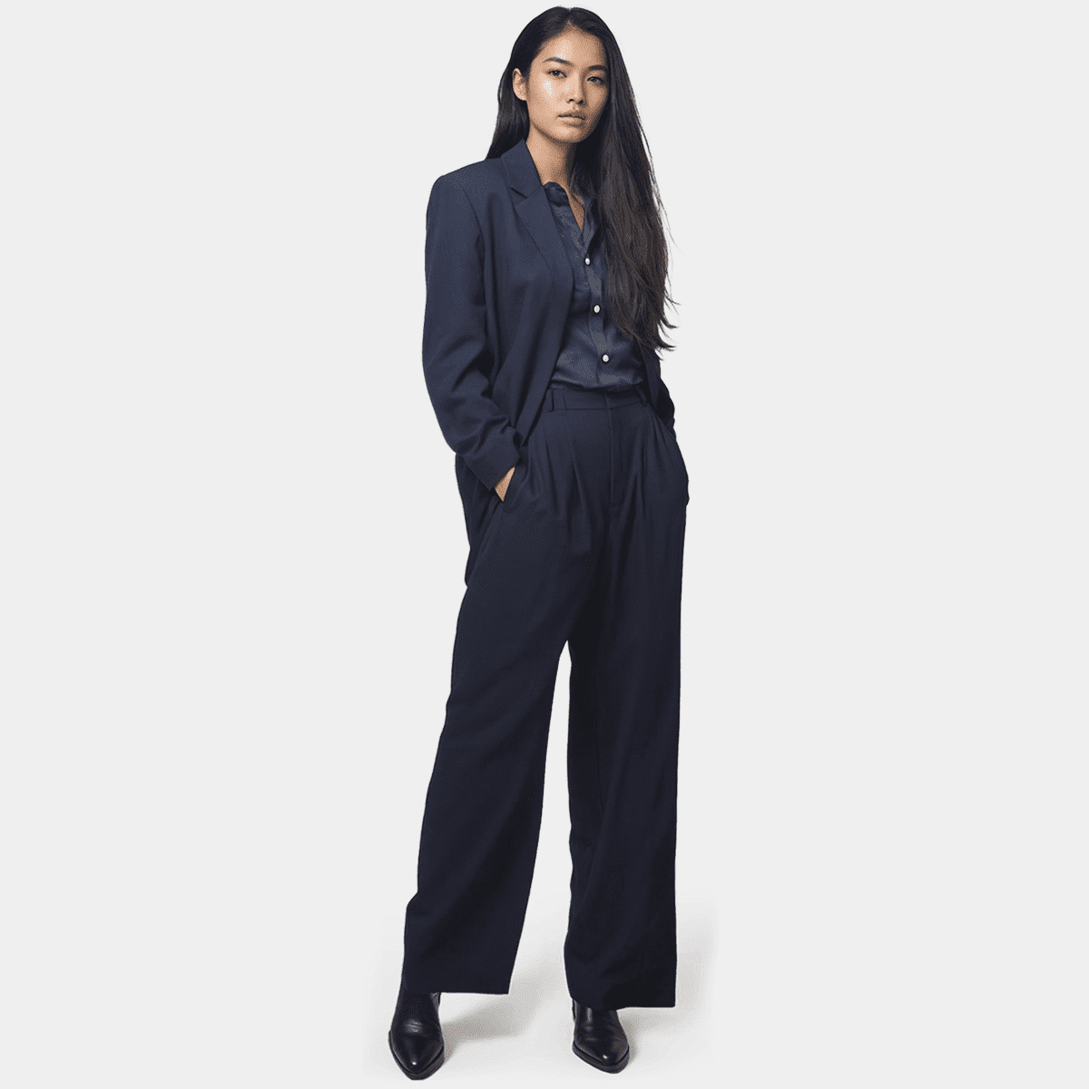 Navy Blue Wide Leg Pant Suit relaxed fit Sumissura