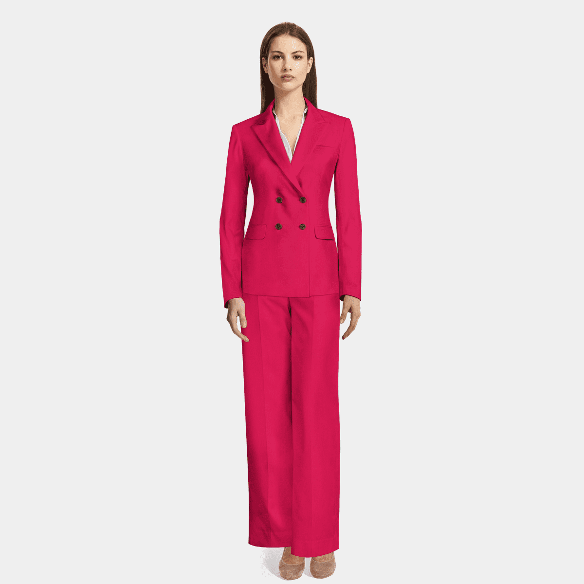 Fuchsia double breasted linen Wide Leg Pant Suit | Sumissura