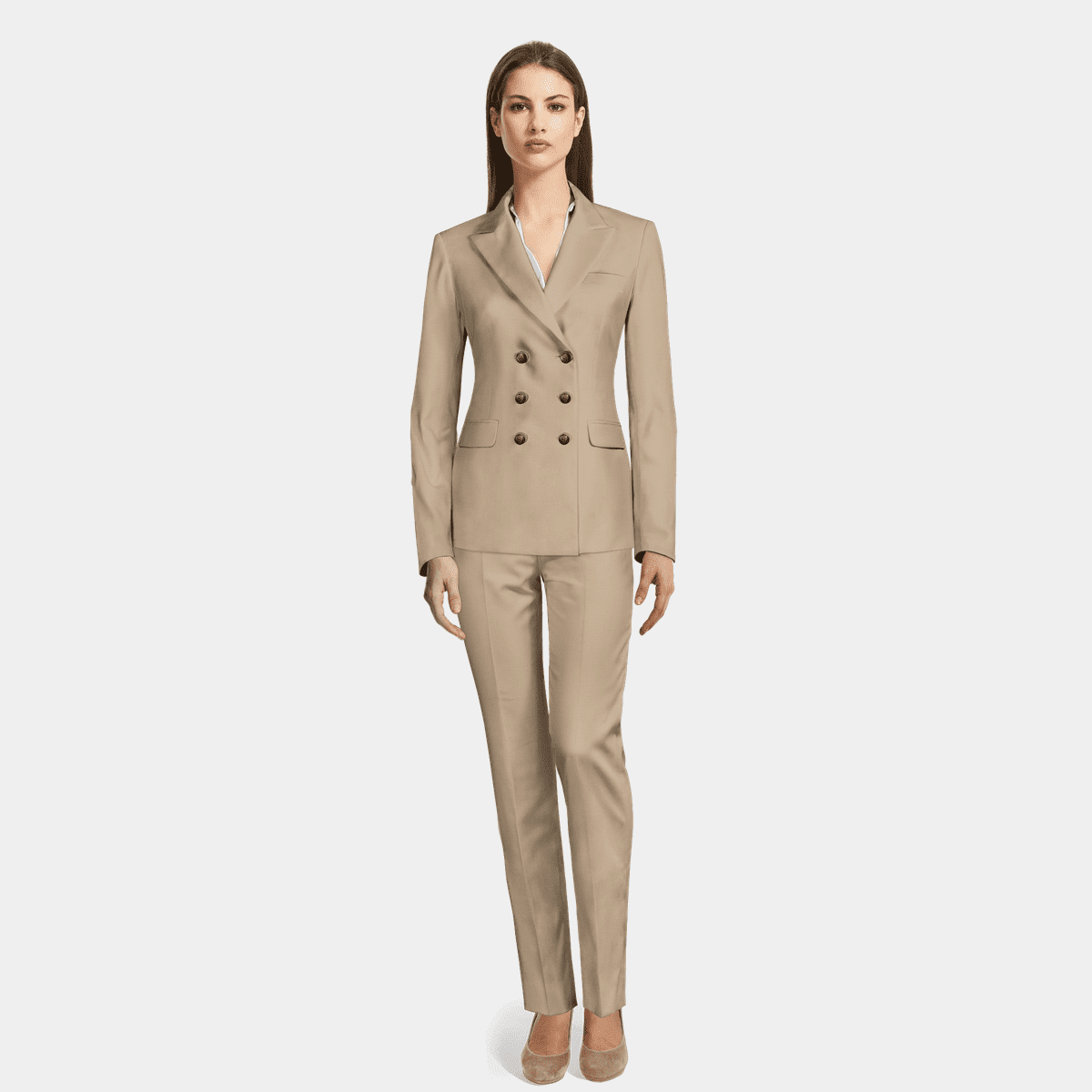 Dark Beige 6B double breasted Woman Suit | Sumissura