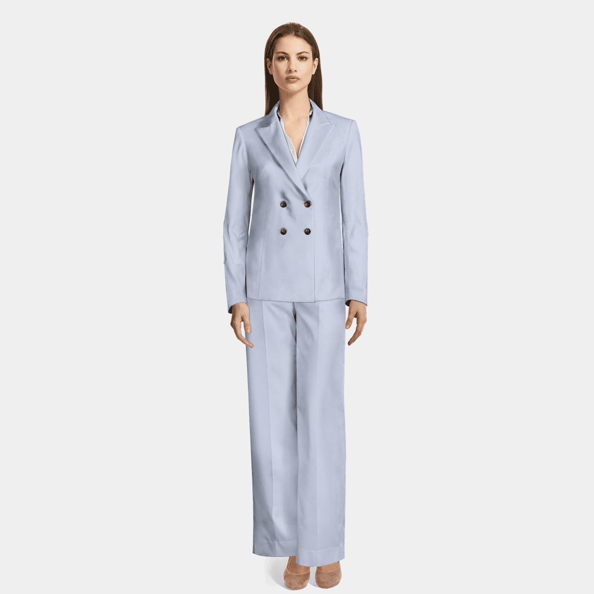 Sky Blue Tailored Suit Set with Wide Pants