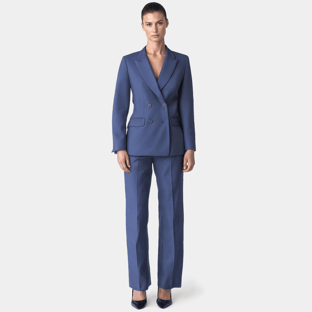 Samantha Light Blue Tailored Two-Piece Suit Set – Blazer & Wide-Leg Pants
