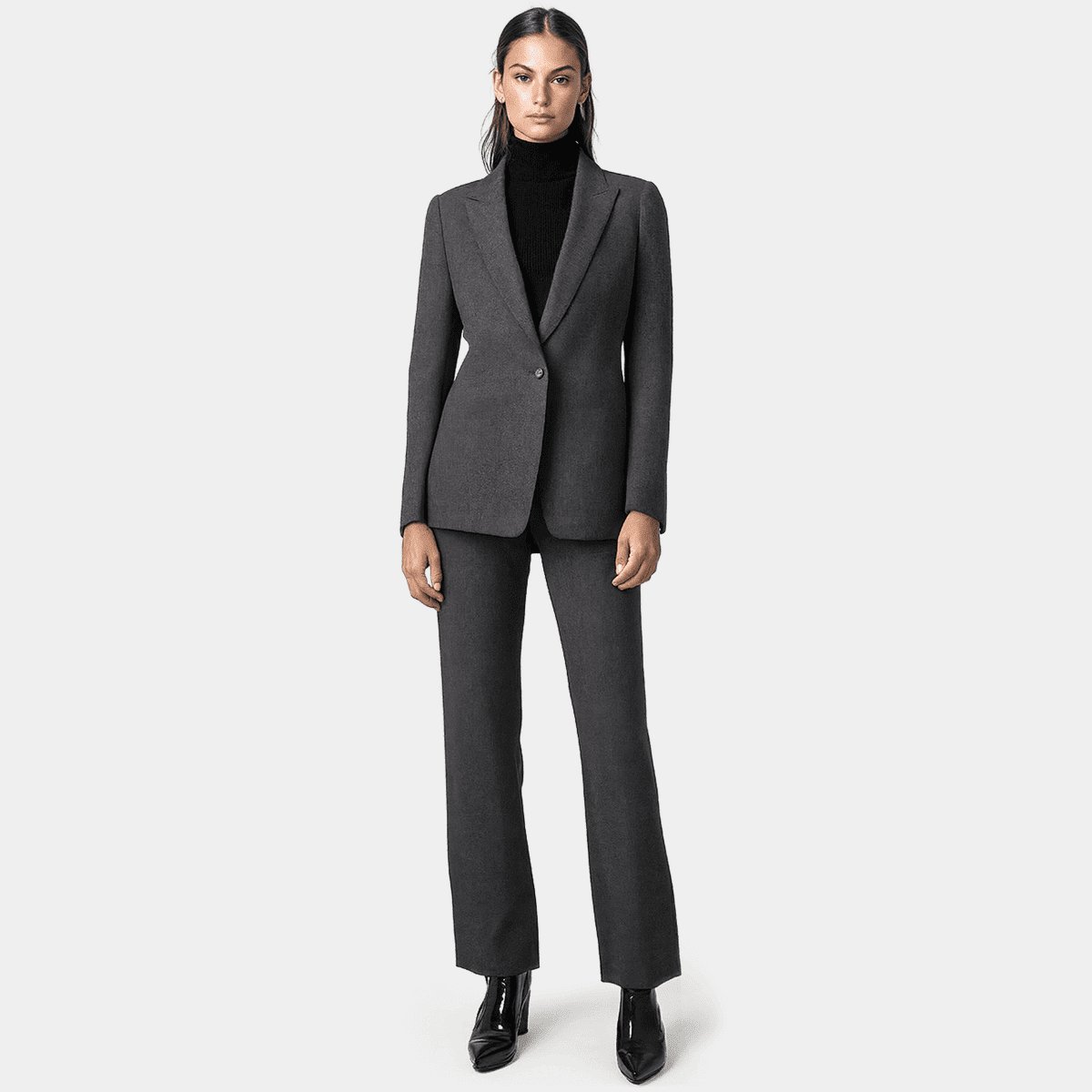 Mid Gray stretch Pant Suit with peak lapels | Sumissura