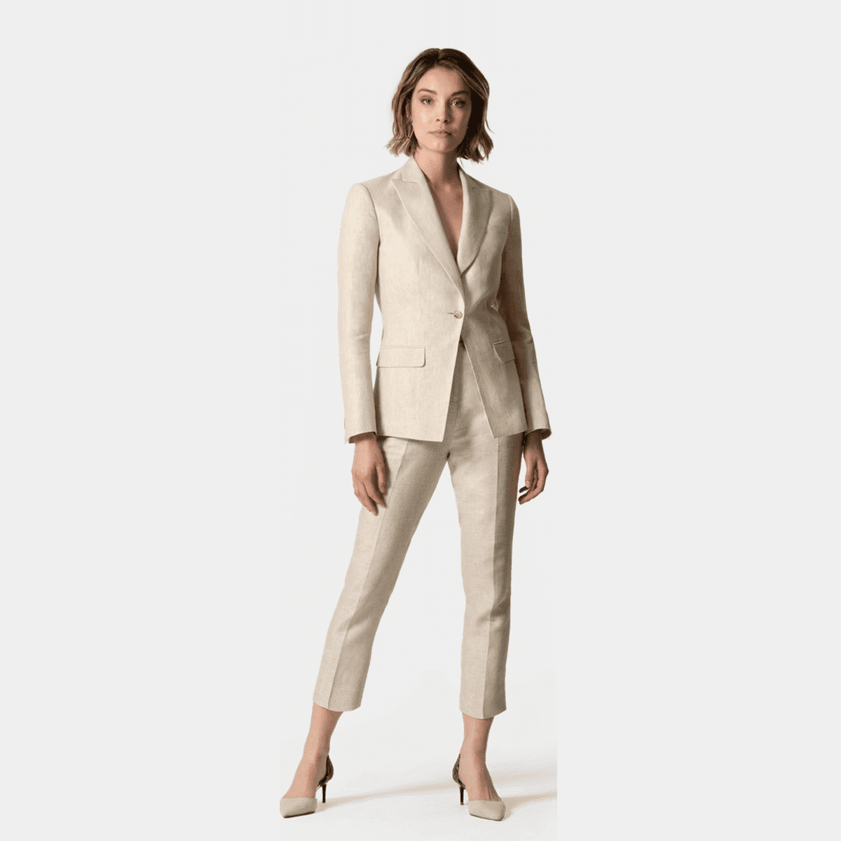 Tailored Fit Stone Linen Trousers