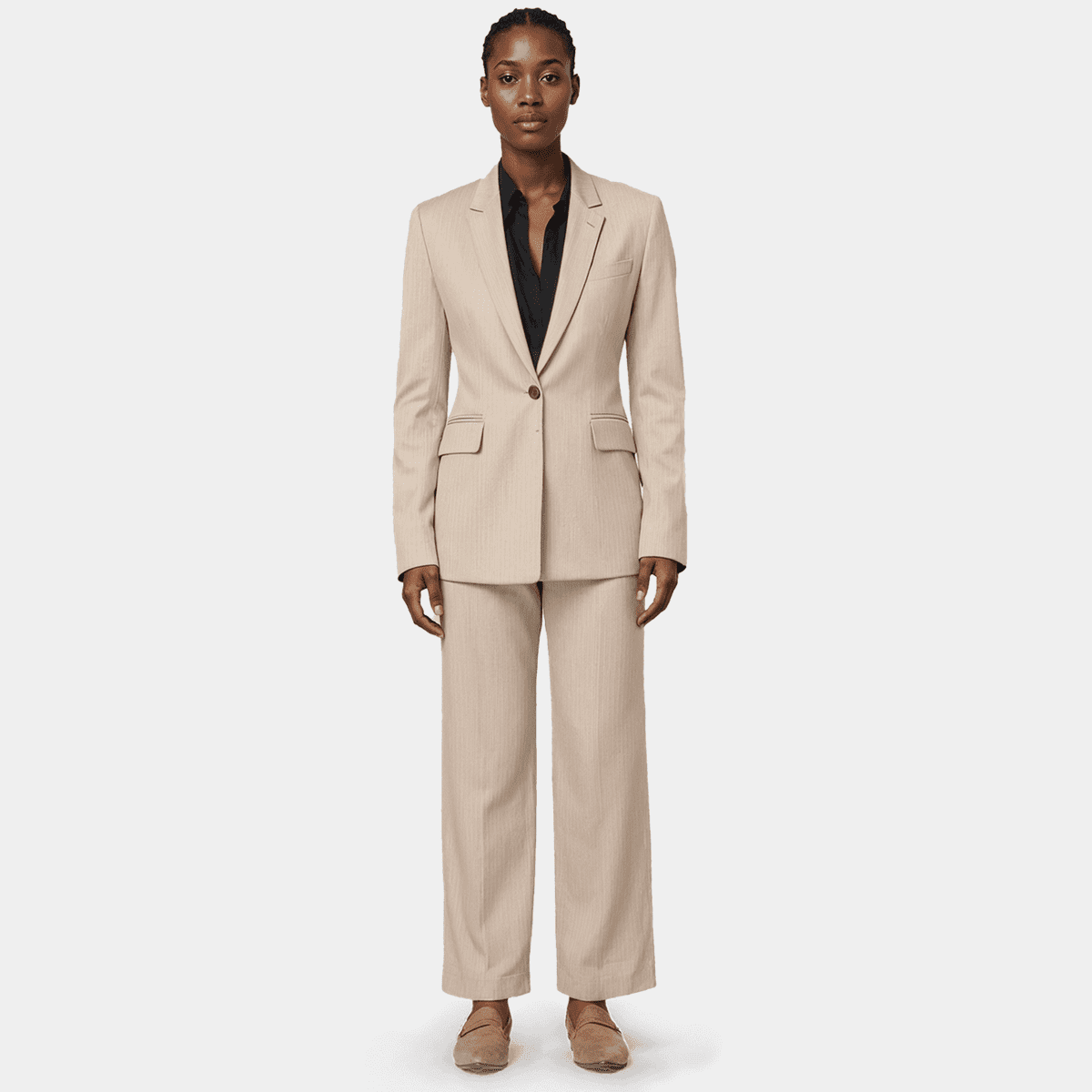 Costume Pantalon 3 Pièces Perceptions Pour Femme - Taille 10, Couleur Beige/noir - Occasion Très Bon état