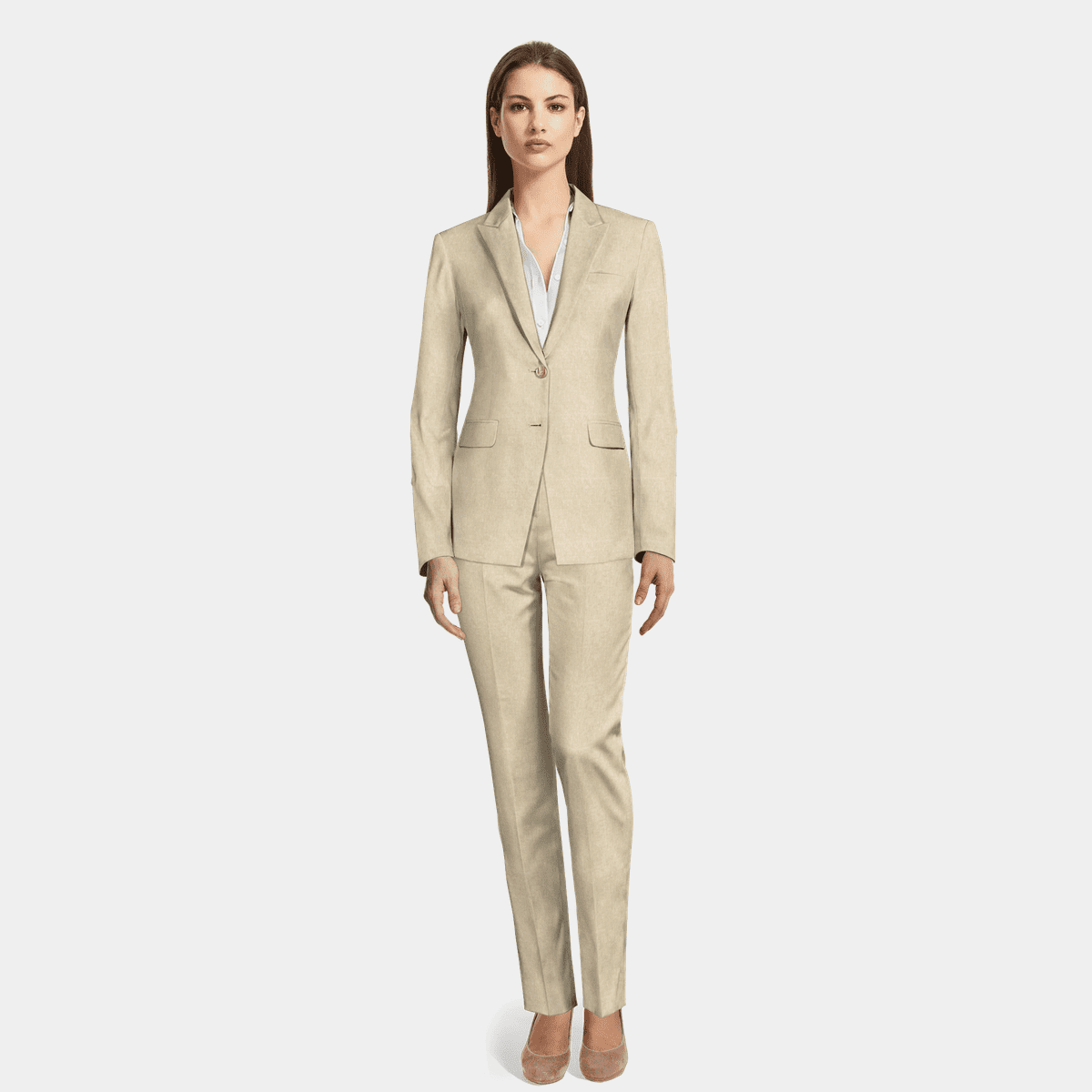 スーツ disemBySiiK embroidery linen slacks Dark Beige linen Pant Suit with peak lapels | Sumissura