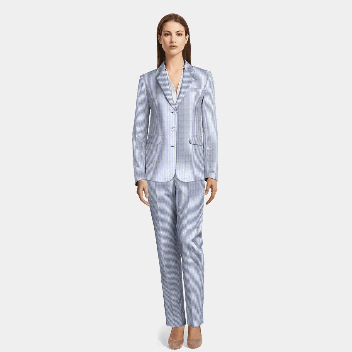 Navy Blue 3 button seersucker Pant Suit relaxed fit Sumissura