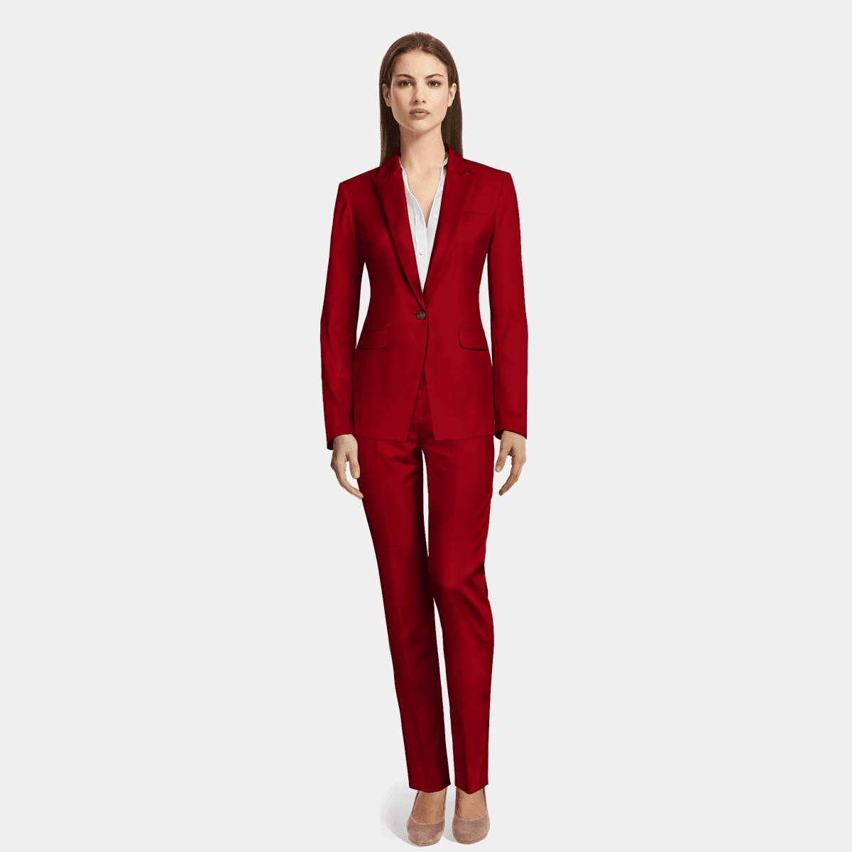 Red Velvet Pant Suit with peak lapels $329 | Sumissura