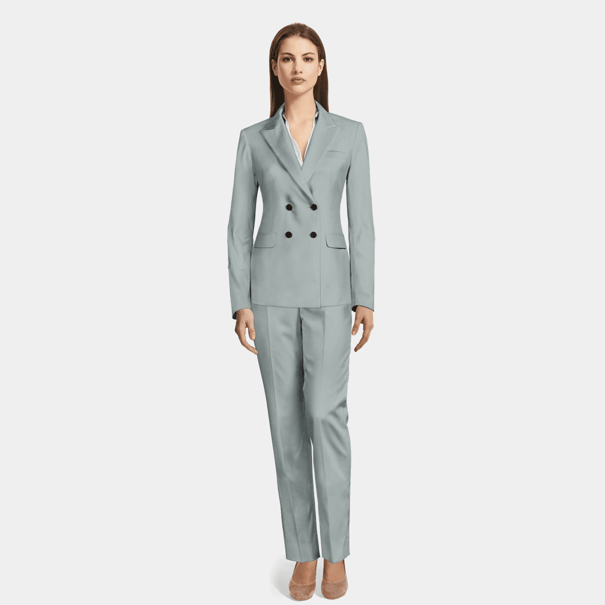Light Blue double breasted stretch Pant Suit $299 | Sumissura