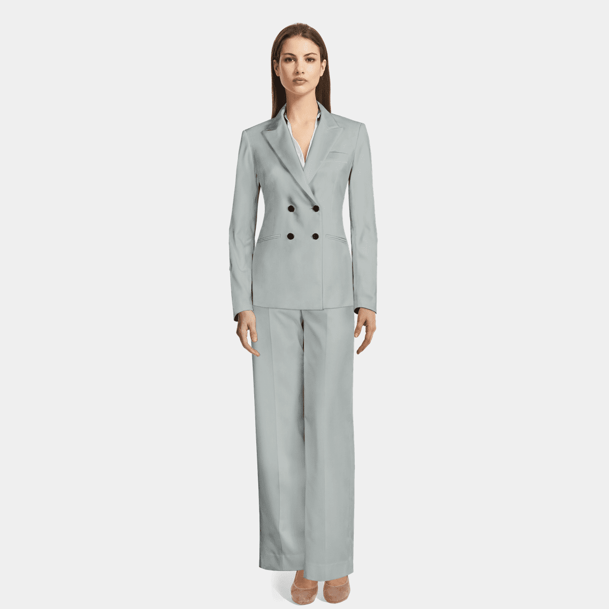 Light Blue double breasted Wide Leg Pant Suit