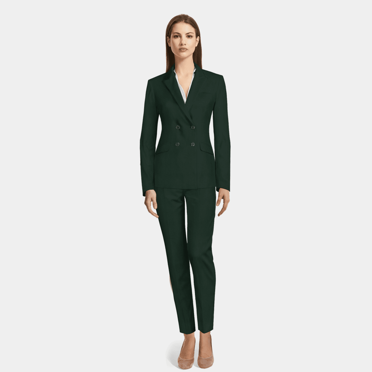 Green double breasted wool blend Ankle Pantsuit Sumissura