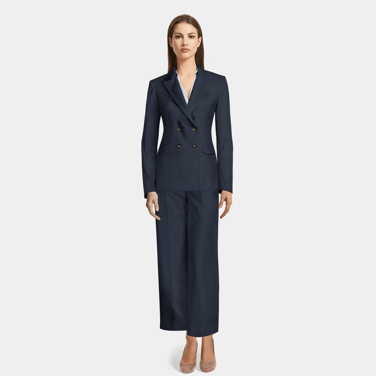 Champagne double breasted stretch Pant Suit - relaxed fit