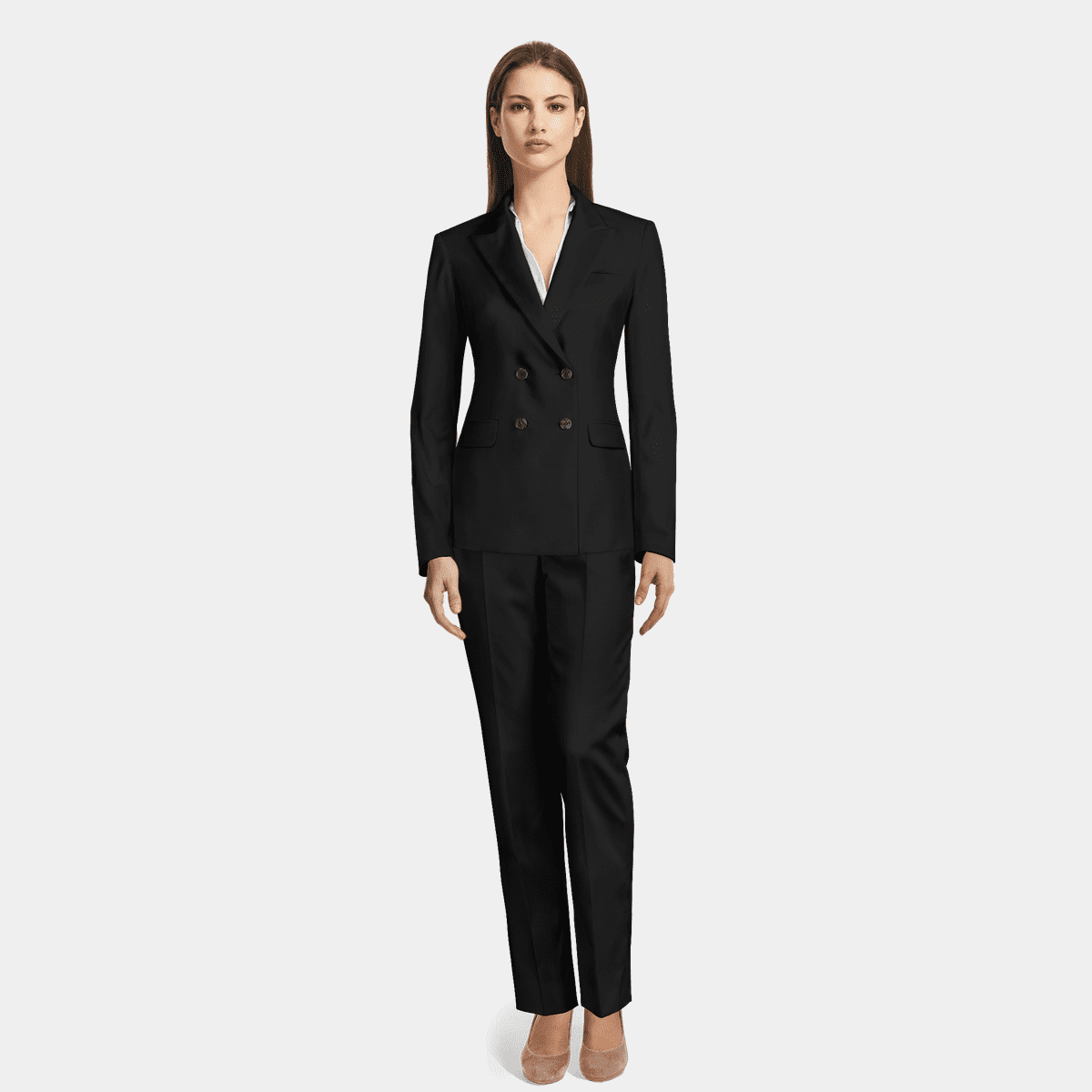 Black double breasted wool blend Pantsuit