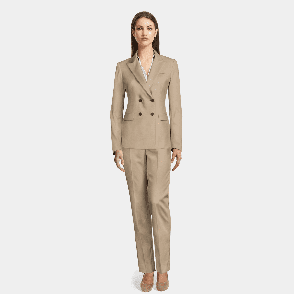 Dark Beige double breasted Pant Suit