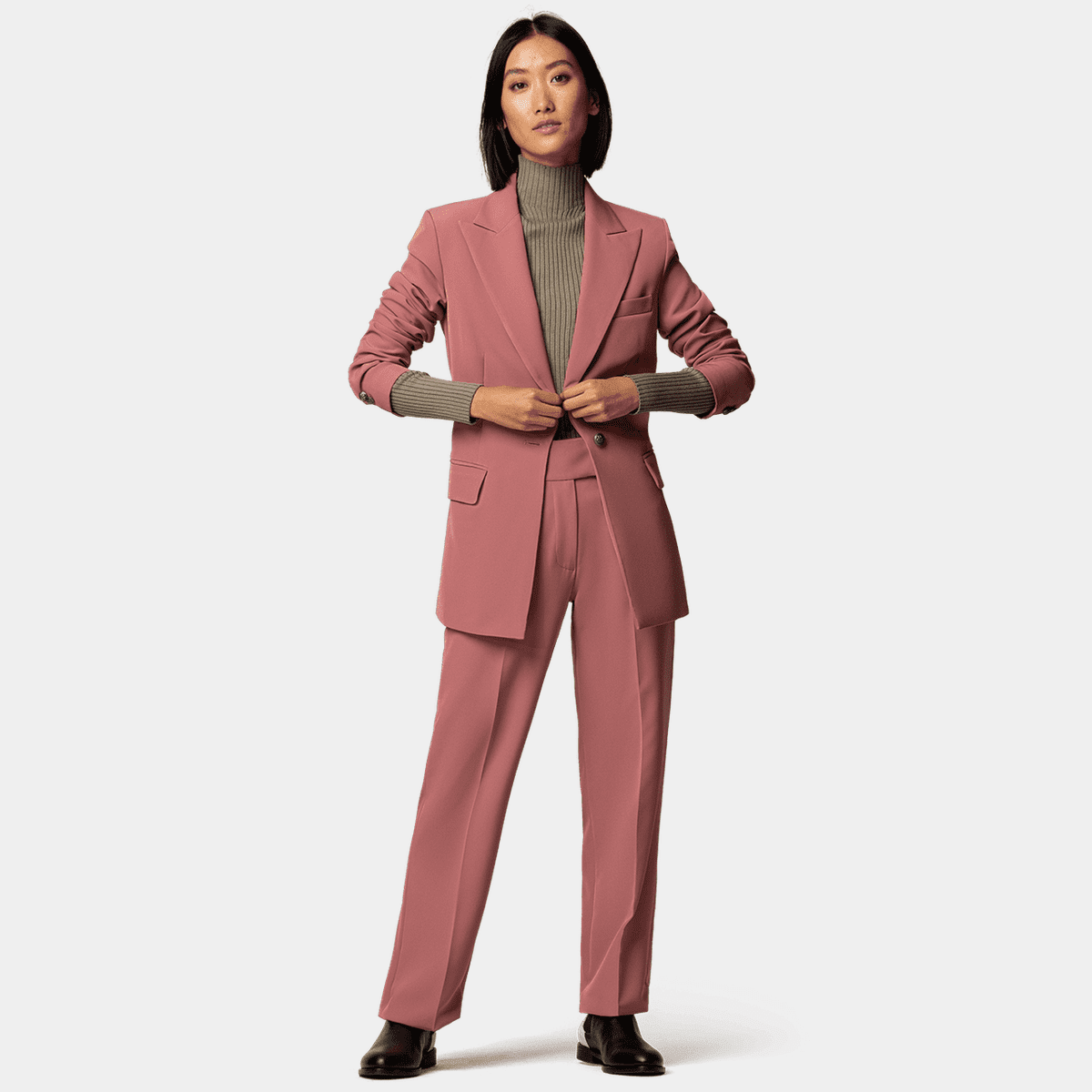 Pink Single Breasted Peak Lapel Women's Suit For Work Wide Leg Pants  Fashion Casual Plus Size Jacket Blazer Pants