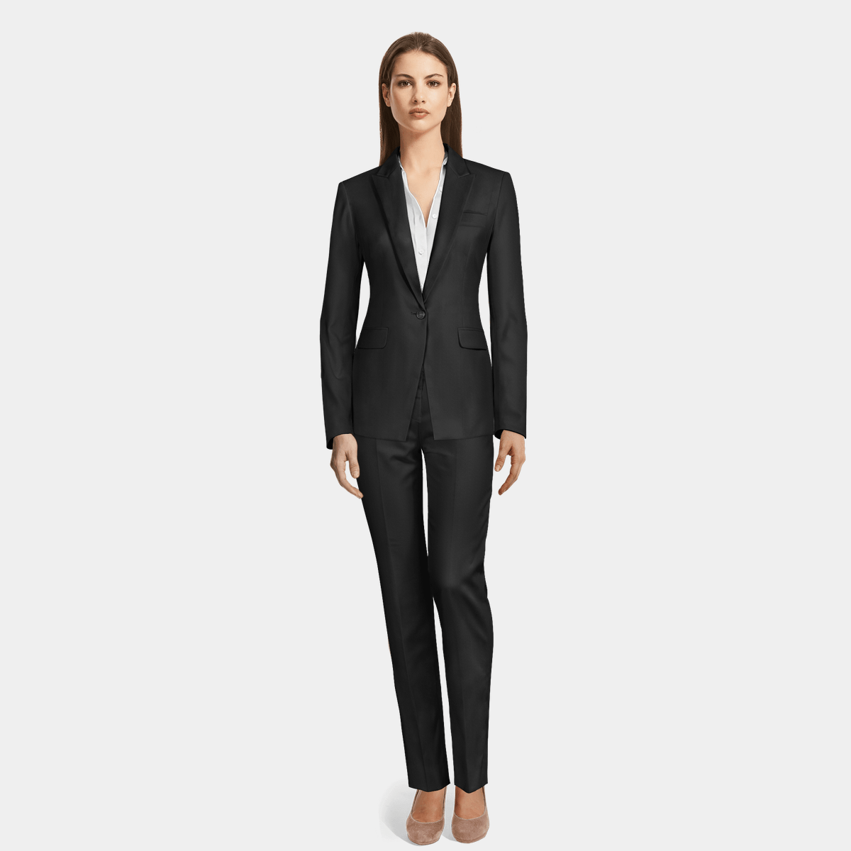 Black shiny Woman Suit with peak lapels | Sumissura