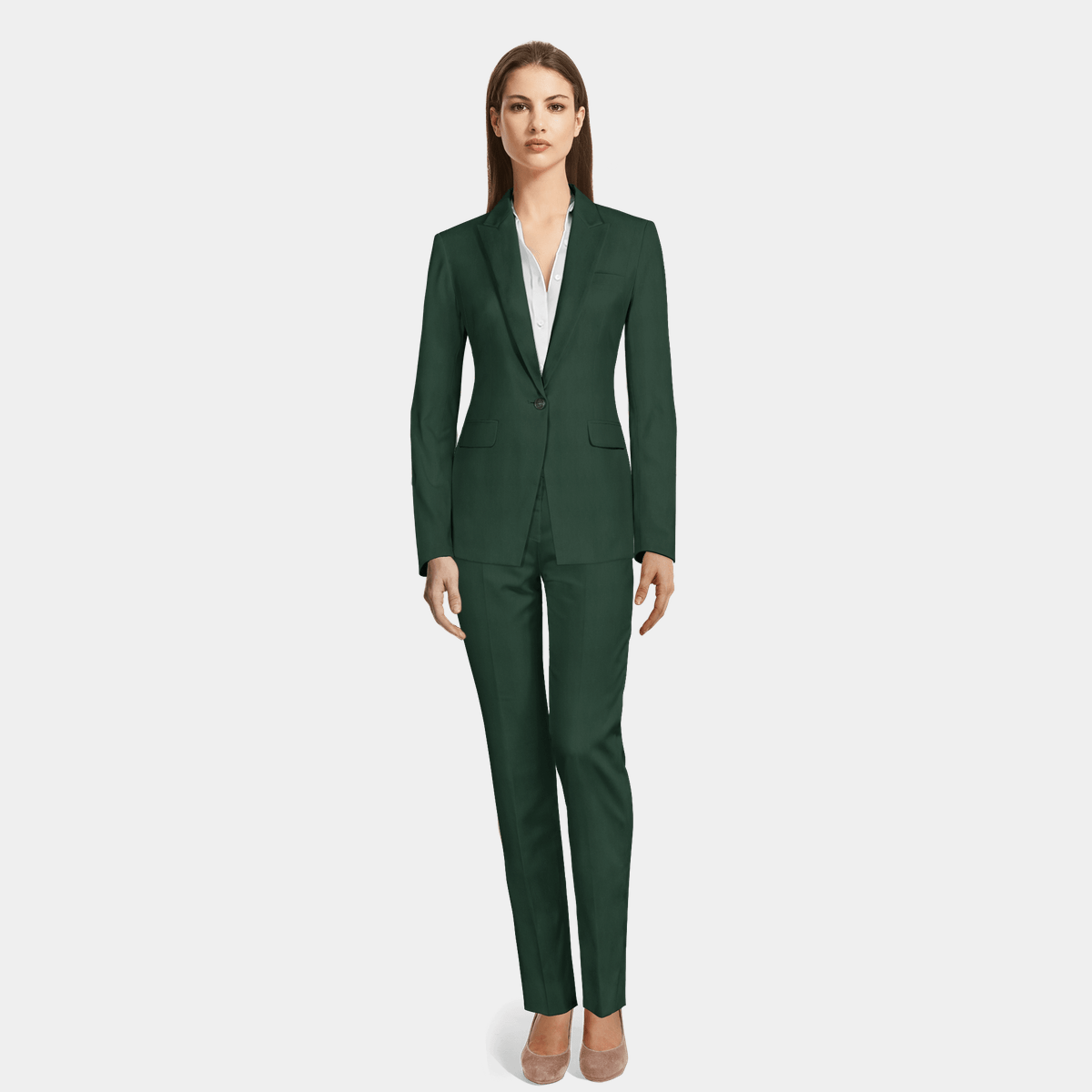 Green wool blend Woman Suit with peak lapels $329 | Sumissura