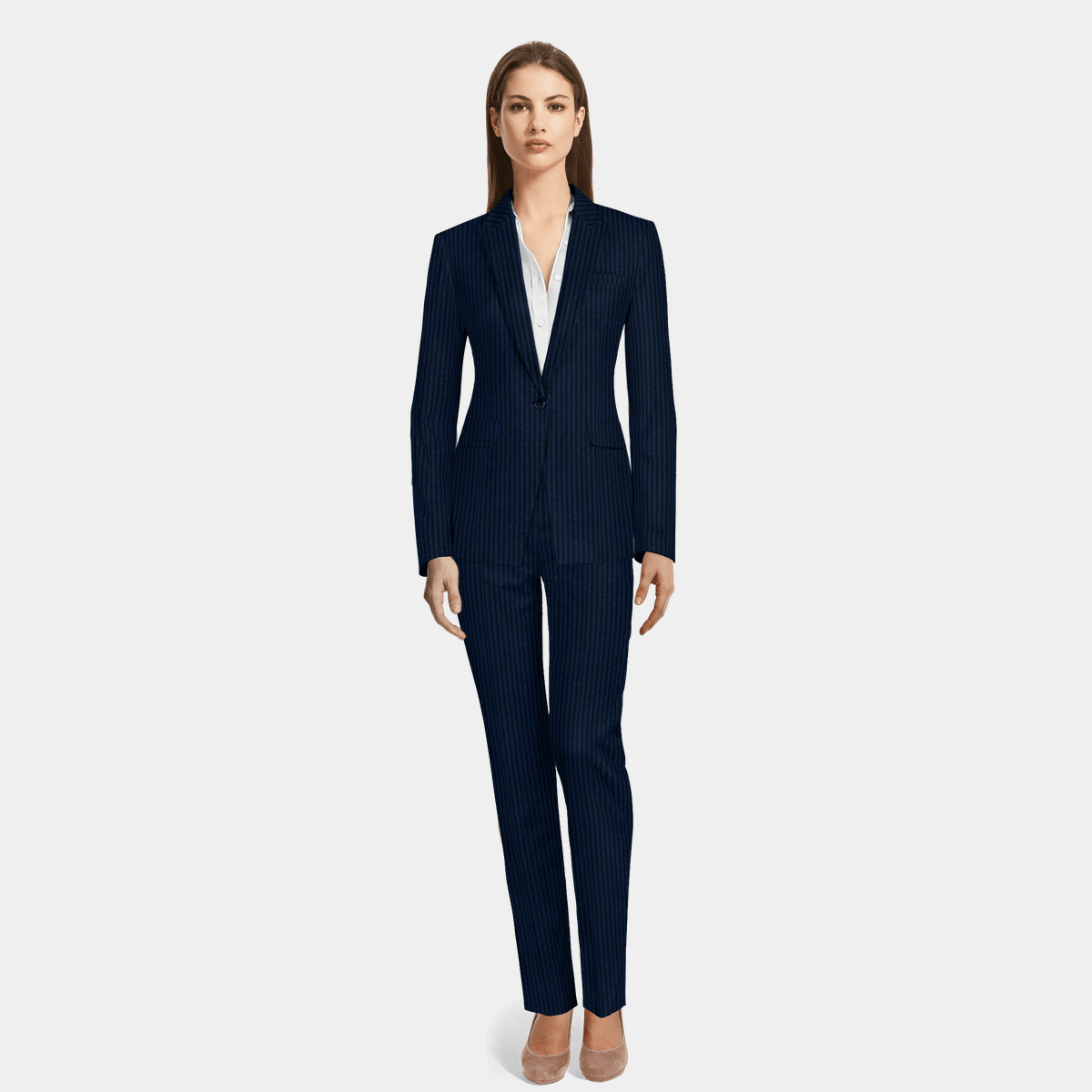 Navy Blue seersucker Pant Suit with peak lapels Sumissura