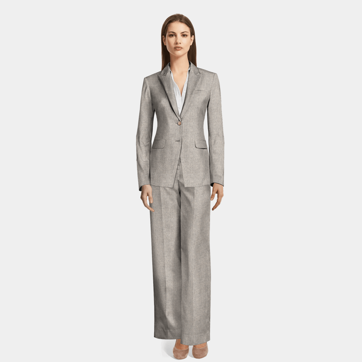 Beige Tweed Wide Leg Pant Suit Sumissura