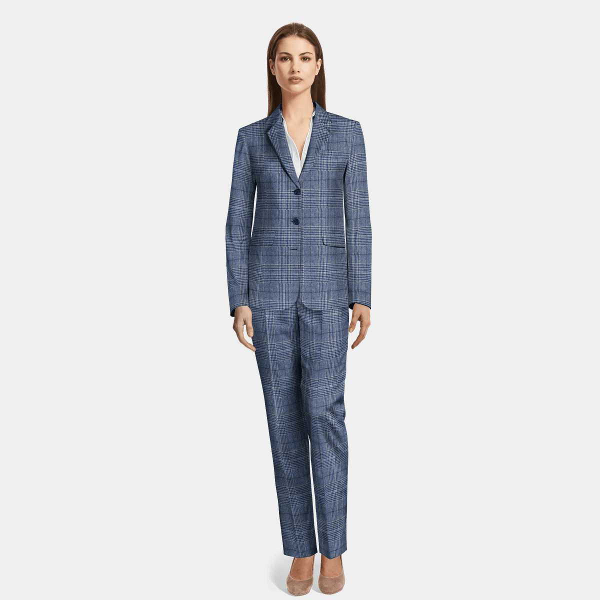 Blue 3 button Plaid Tweed Woman Suit - relaxed fit | Sumissura