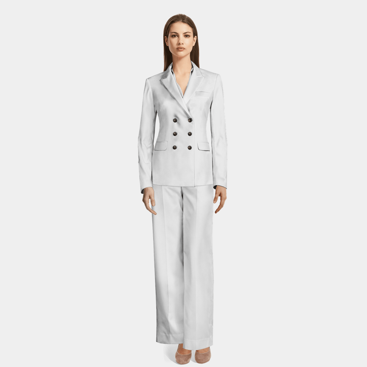 White 6B double breasted Wide Leg Pant Suit