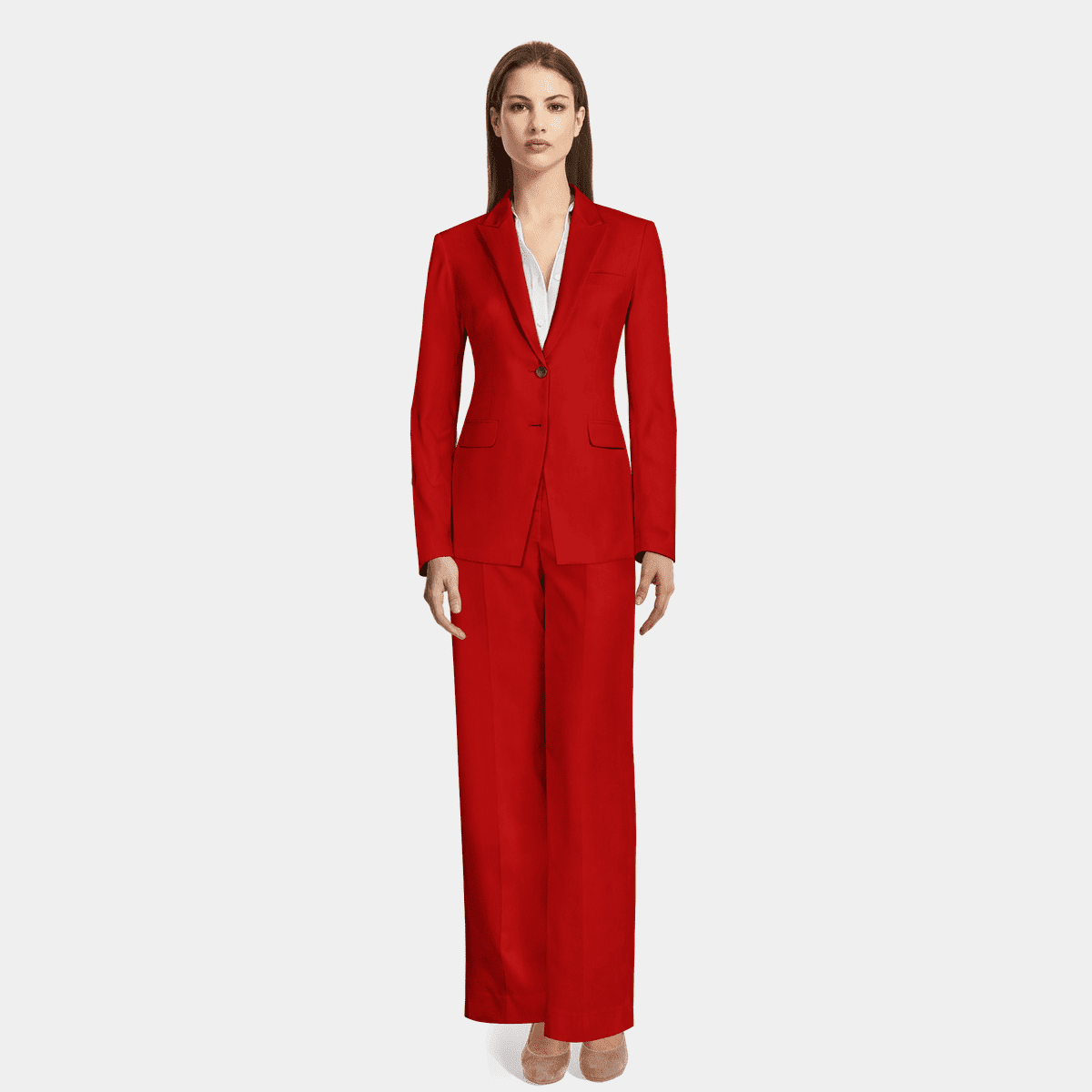 red satin trouser suit