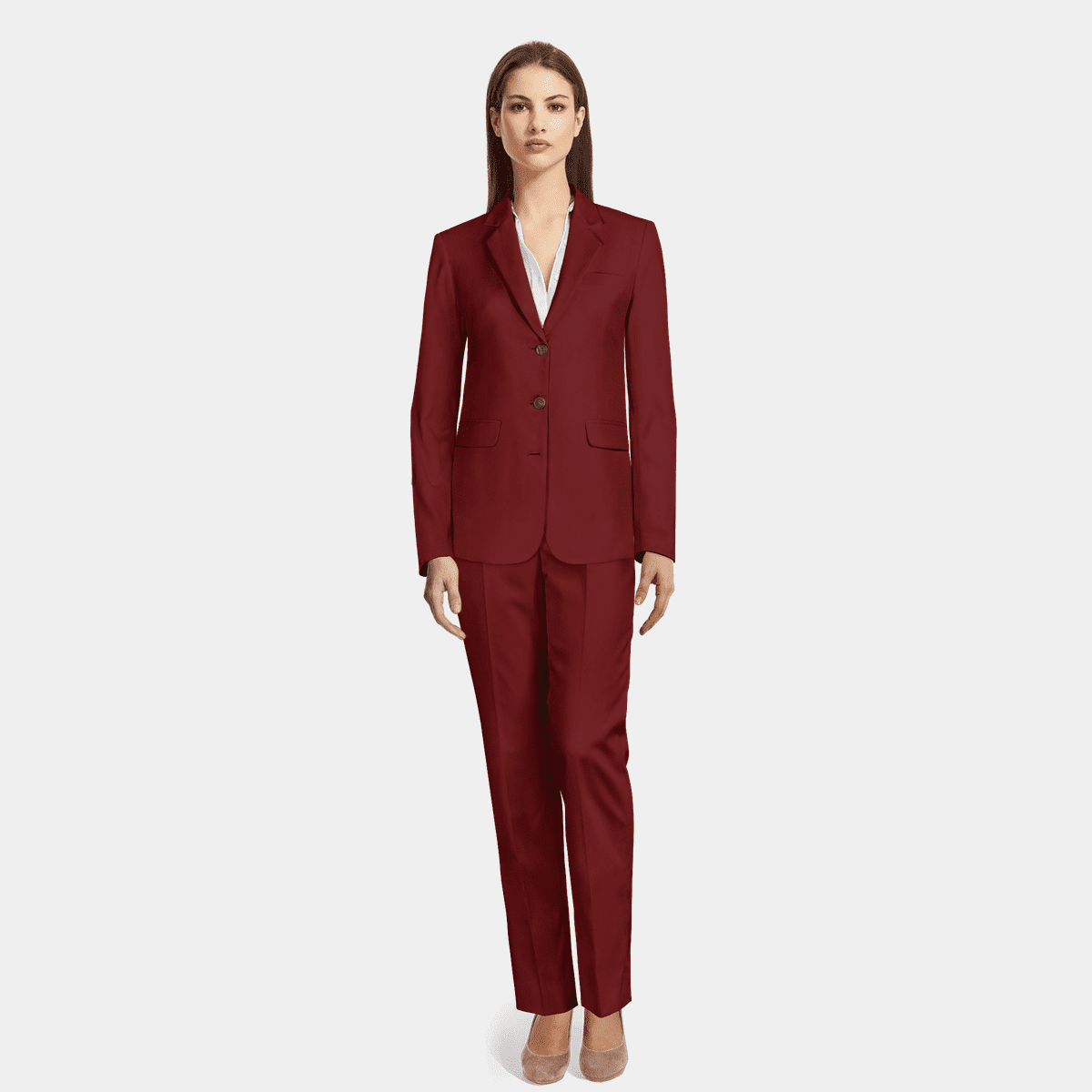 Burgundy 3 button stretch Woman Suit - relaxed fit | Sumissura