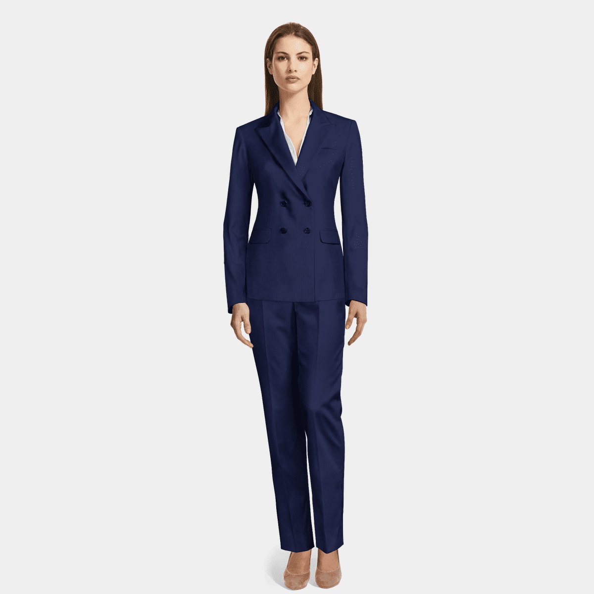 Blauer Damen Anzug aus Polyester-Rayon mit steigendem Revers