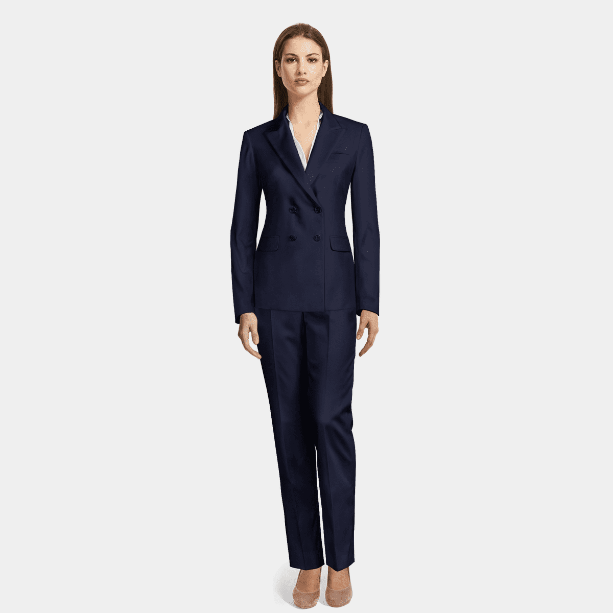 Navy Blue double breasted shiny Pant Suit | Sumissura